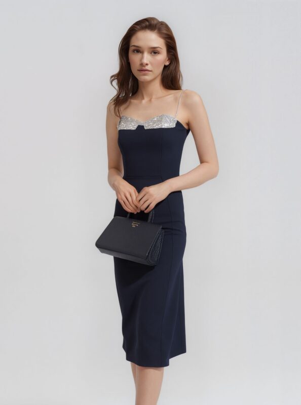 Abito Tubino Nero con Dettagli Brillanti Imperial