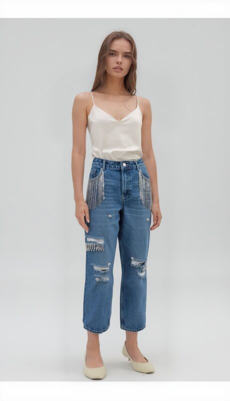 Jeans Donna – Modello Carrot Mom Fit con Dettagli Gioiello